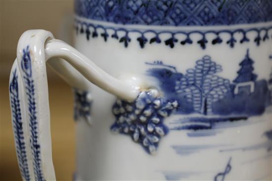 Three Chinese blue and white mugs, Qianlong period and a Chinese Imari teapot and cover, early 18th century tallest 15cm